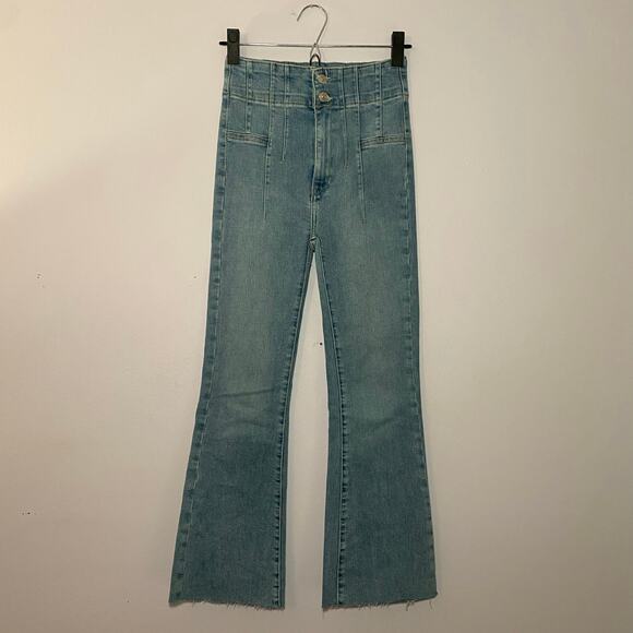 We The Free Jayde Flare Jeans Cropped Medium Wash High Rise Boho Women 25 Petite - Picture 2 of 13